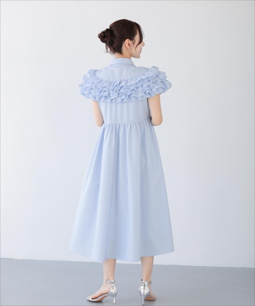 パーティードレス シャツワンピース ダリアフリルロングシャツワンピースの画像