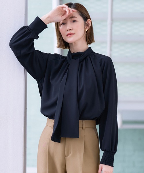 AOYAMA 「＆ress」長袖ブラウス M ネイビー レディース : ZOZOTOWN