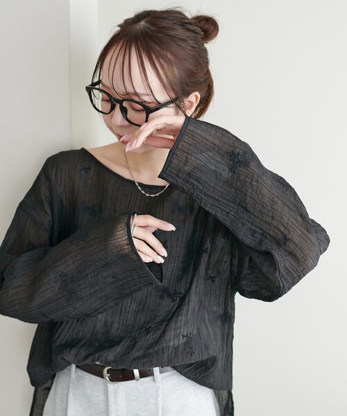 Discoat（ディスコート） ブラウス シャツ 「WEB限定」花柄刺繍シアー