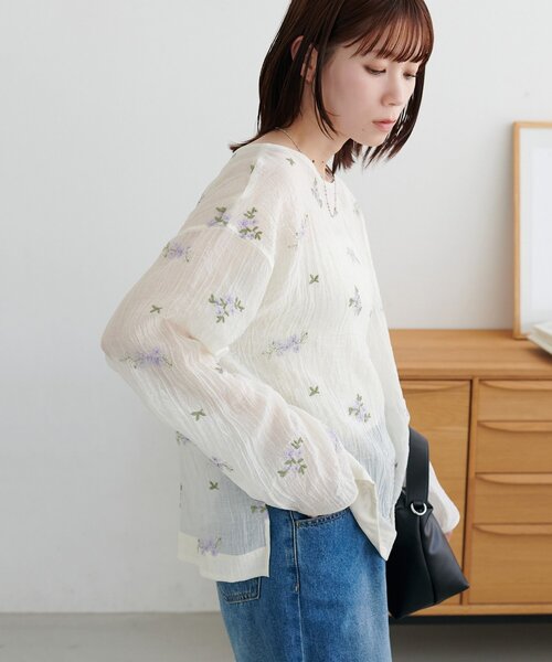 Discoat（ディスコート） ブラウス シャツ 「WEB限定」花柄刺繍シアー