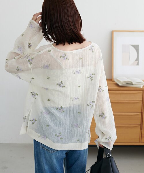 Discoat（ディスコート） ブラウス シャツ 「WEB限定」花柄刺繍シアー