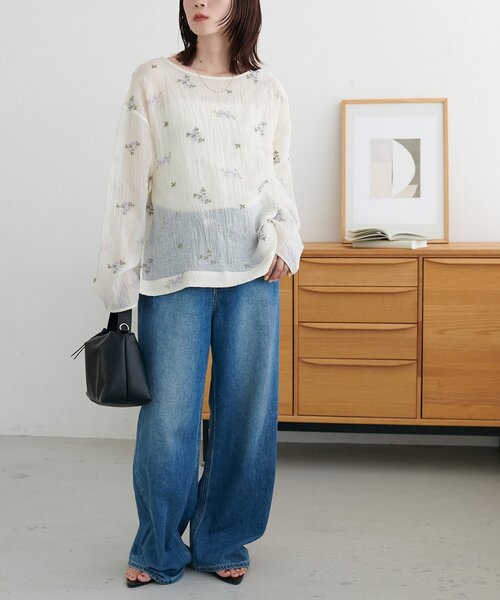 Discoat（ディスコート） ブラウス シャツ 「WEB限定」花柄刺繍シアー