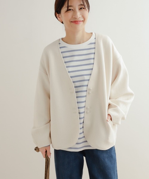 「URBAN RESEARCH DOORS」 ノーカラージャケット MEDIUM アイボリー レディース_画像3