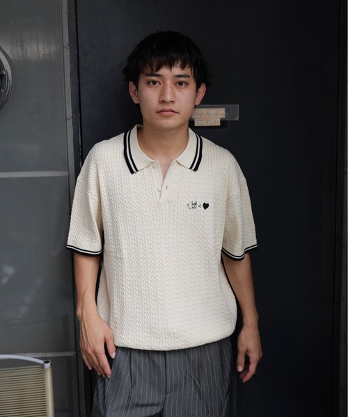 kaoyorinakami カオヨリナカミ 半袖　ニットポロシャツ kaoyorinakami ポロシャツ 半袖 knit polo/ カオヨリナカミニット