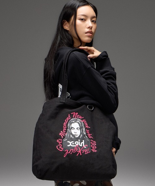 X-girl（エックスガール） トートバッグ HAND DRAWN LOGO AND FACE