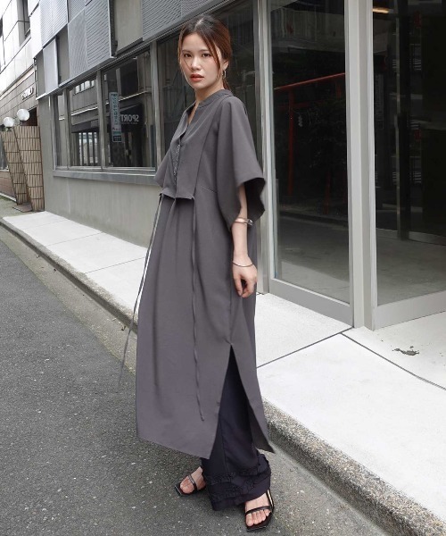 CORNERS（コーナーズ） シャツワンピース スラブジョーゼットカフタン