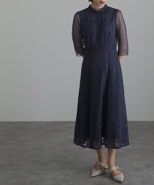 atlo（アトロ） ドレス 七分袖＆ミモレ丈 パーティードレス チュール