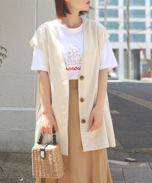 Isn't She？ ベスト ジレ リネンミックスノーカラージレ