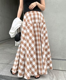 andme（アンドミー） ロング スカート ギンガムチェックフレアスカート