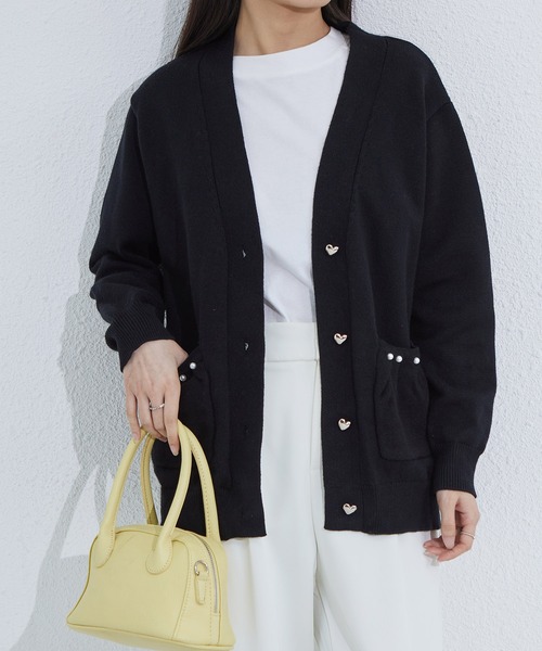 MAISON DE THERESE カーディガン Vネックハートボタン付きカーディガン