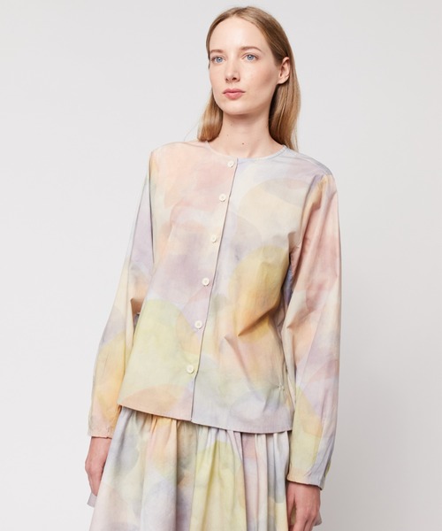 ブラウス シャツ Skylight print collarless blouse レディース