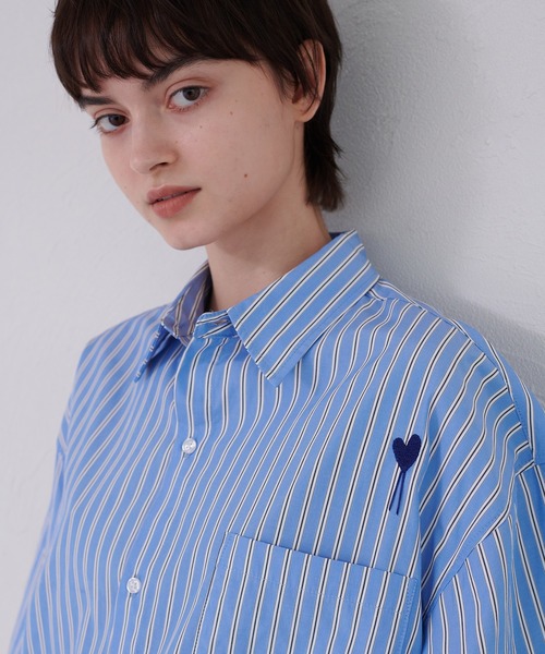 ONCILY（オンシェリー） シャツ HEART EMBROIDERY STRIPE SHIRT