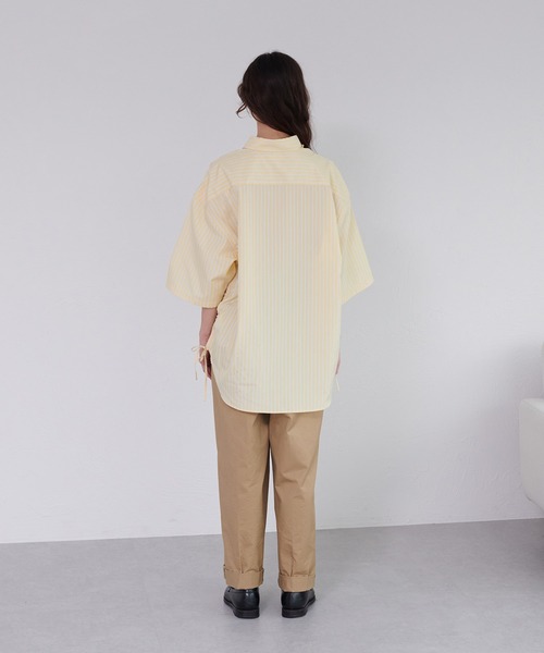 ONCILY（オンシェリー） シャツ 半袖 HEART EMBROIDERY STRIPE SHIRT