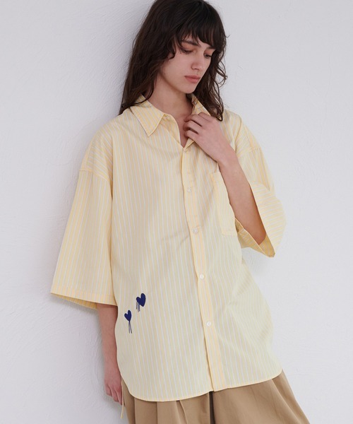 ONCILY（オンシェリー） シャツ HEART EMBROIDERY STRIPE SHIRT
