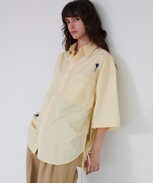 ONCILY（オンシェリー） シャツ 半袖 HEART EMBROIDERY STRIPE SHIRT