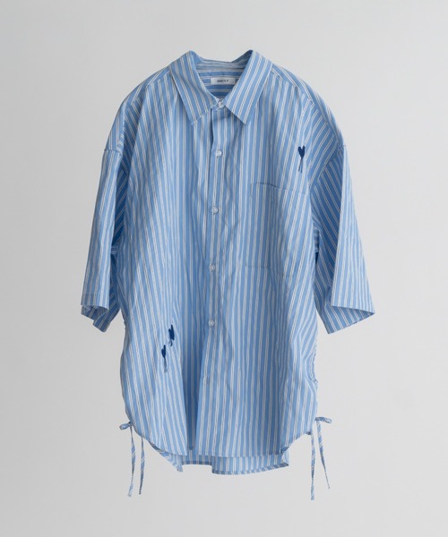ONCILY（オンシェリー） シャツ 半袖 HEART EMBROIDERY STRIPE SHIRT