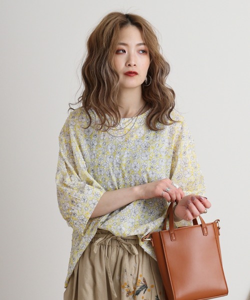 フラワー総柄プリントブラウス emago レディース トップス ブラウス 6分袖 ナチュラル 花 カジュアル 北欧 大人の 楽天市場】フラワー総柄プリントブラウス emago レディース