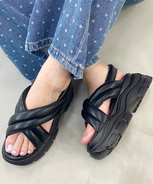 ダンスコ　パンチングクロスレザー　ミュール　ストラップ　厚底コンフォートサンダル miniministore サンダル 厚底クロスサンダル コンフォート