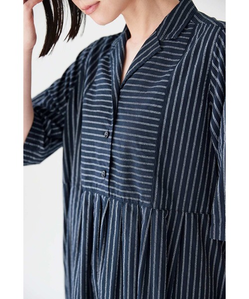 美品 ティッカ ストライプ 5部袖 シャツワンピース サニークラウズ 大きい 美品 ティッカ ストライプ 5部袖 シャツワンピース