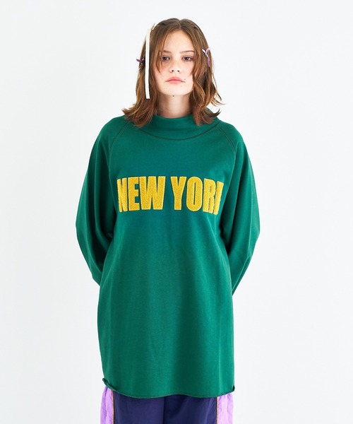 トレーナー スウェット ハイネック“NY”刺繍スウェットプルオーバー