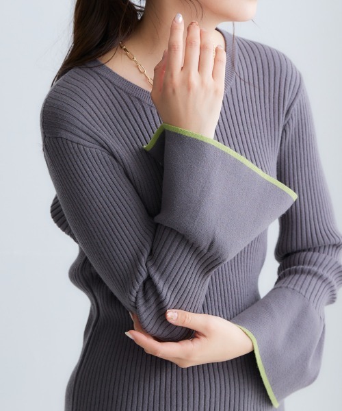 ニット セーター 「ZOZO限定商品」レースフレアスリーブリブニット レディース tocco closet ニット セーター 「ZOZO限定」2WAYレース襟付き