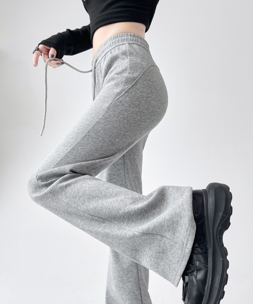 美伢FUZZYKON フレアスウェットパンツ グレー /ブラック miniministore（ミニミニストア） スウェットパンツ ジャージ フレア