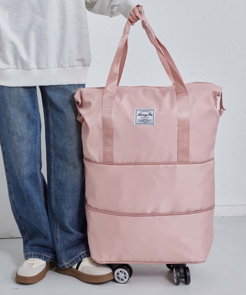 【新品】キャスター付き ボストンバッグ　キャリーバッグ　★本革　2トーン　便利 LA VORAGINE ボストンバッグ キャスター付き 2WAYキャリーバッグ