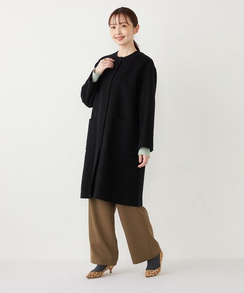 【レディース】Y's for living ノーカラー ウールコート 黒 レディース】Y's for living ノーカラー ウールコート 黒