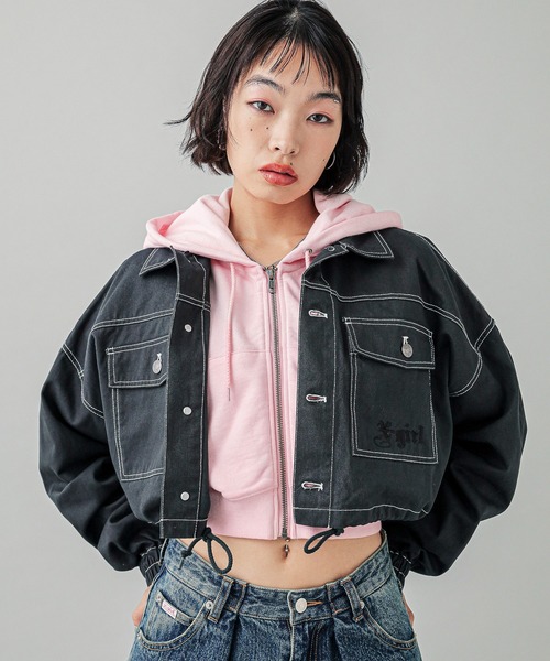 X-girl ショート丈 アウター X-girl ブルゾン アウター 2WAY CROPPED JACKET レディース