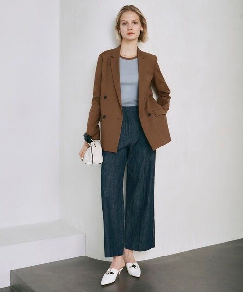 新品未使用 ICB 撥水・洗えるLooseWeave ダブルブレストジャケット 接触冷感・UVケア・撥水・洗える】 LooseWeave ダブルブレスト