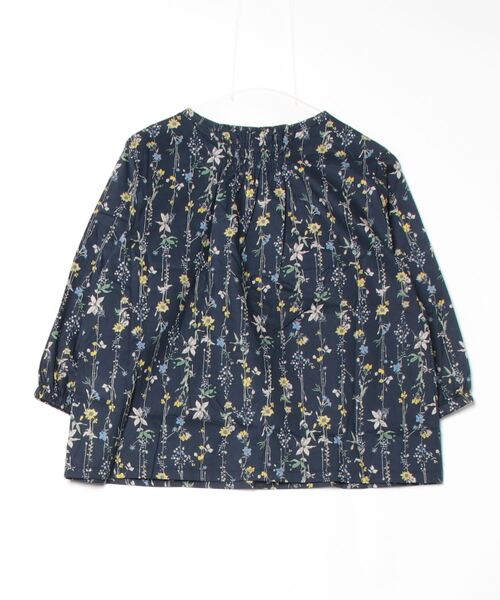 極美品✨UA フレアブラウス　ブラック　サテン　花柄　ボタニカル　七分袖 ブラウス シャツ BRODIAEA ボタニカル柄ブラウス 7分袖 総柄プル
