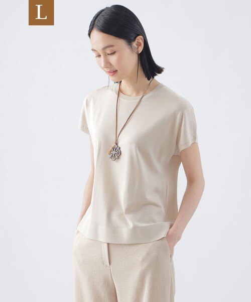tシャツ 「L」「ウォッシャブル」ヴィスコースストレッチフレンチスリーブニット レディース