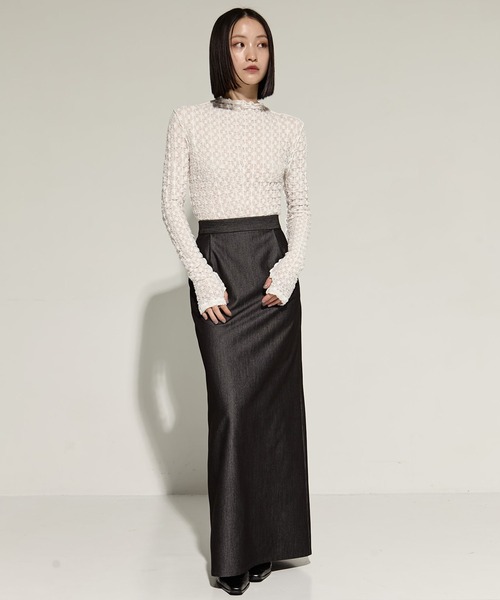 tシャツ 「STUDIOUS/ステュディオス」マトンスリーブストレッチレーストップ レディース STUDIOUS tシャツ 「STUDIOUS/ステュディオス」Stretch Lace