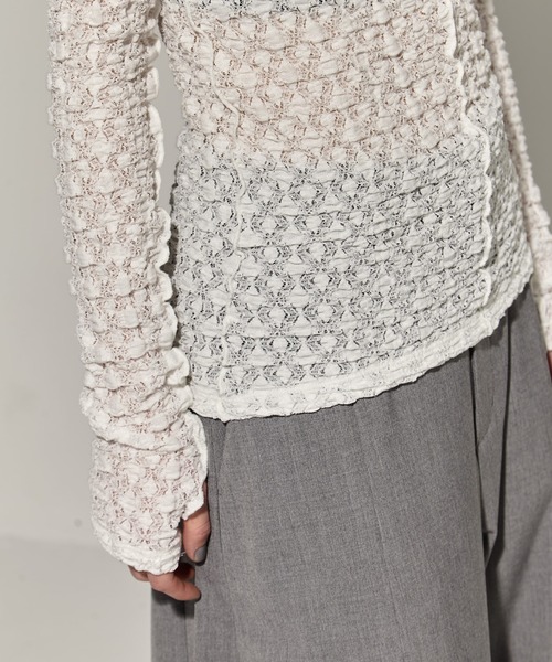 tシャツ 「STUDIOUS/ステュディオス」マトンスリーブストレッチレーストップ レディース STUDIOUS tシャツ 「STUDIOUS/ステュディオス」Stretch Lace