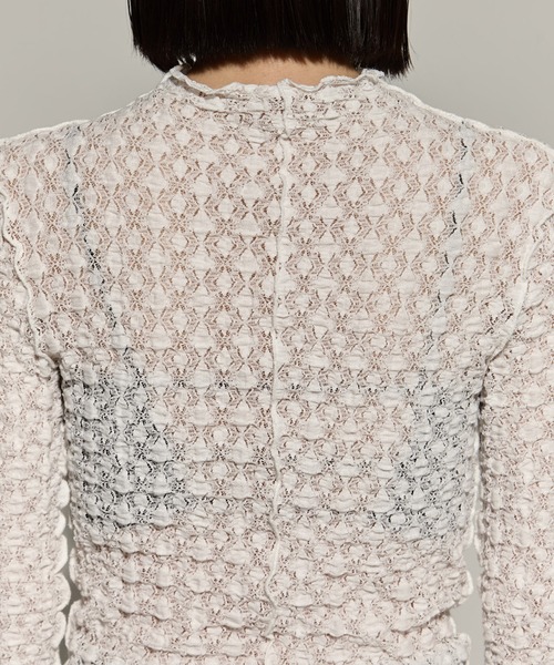 tシャツ 「STUDIOUS/ステュディオス」マトンスリーブストレッチレーストップ レディース STUDIOUS tシャツ 「STUDIOUS/ステュディオス」Stretch Lace