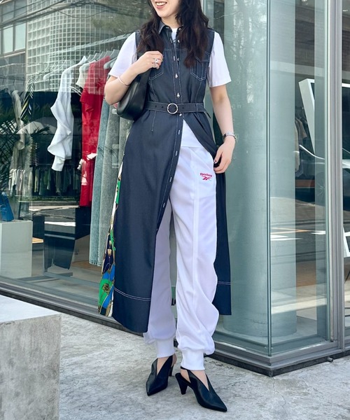 シャツワンピース バックスカーフノースリーブワンピースの画像