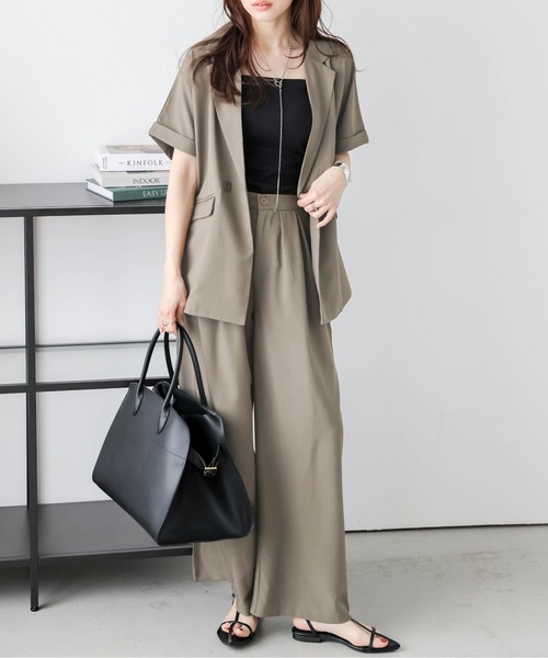 レディースセットアップ ベストジャケットワイドパンツ薄手c1389 qs-lady518-01.jpg