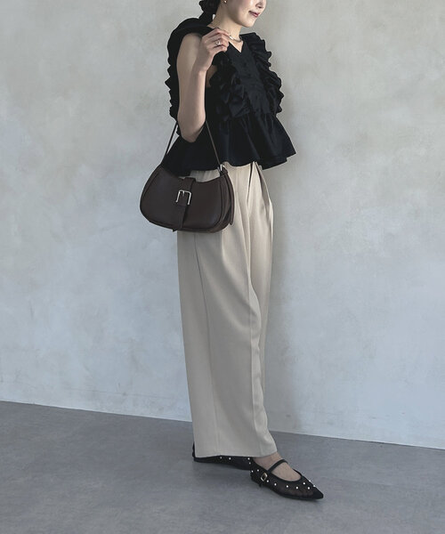ブラウス シャツ ショルダーフリル長袖ペプラムブラウス レディース Fit more ブラウス シャツ ショルダーフリル長袖ペプラム
