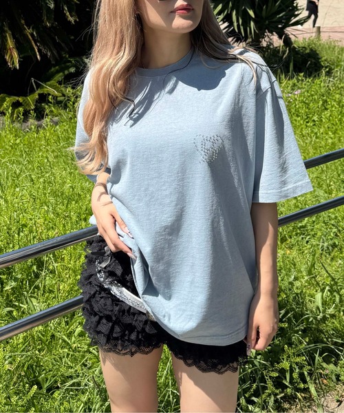 【即日発送】ラインストーントップス　メンズ　レディース 973 セール】ラインストーンロゴワンショルトップス/ロンT（Tシャツ