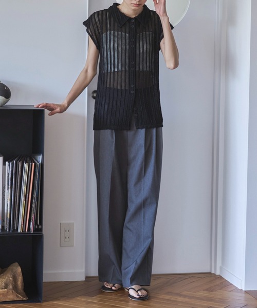 feepur（フェピュール） カーディガン 半袖 メッシュポロカーディガン