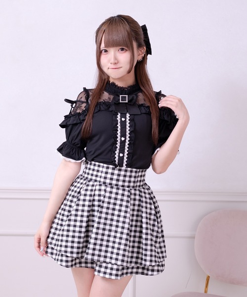Pal elfy tシャツ リボン付きレースフリルトップス レディース 