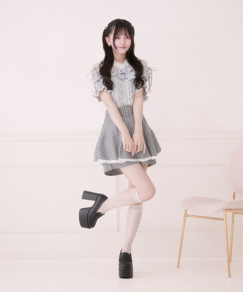 Pal elfy tシャツ 半袖 リボン付きレースフリルトップス レディース