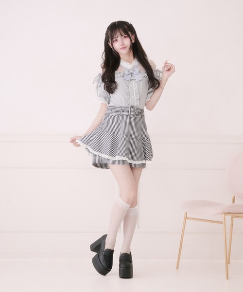 Pal elfy tシャツ 半袖 リボン付きレースフリルトップス レディース