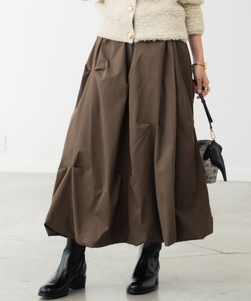 ELFRANK スカート 「2025AW」ランダムタック ミモレ丈 バルーン