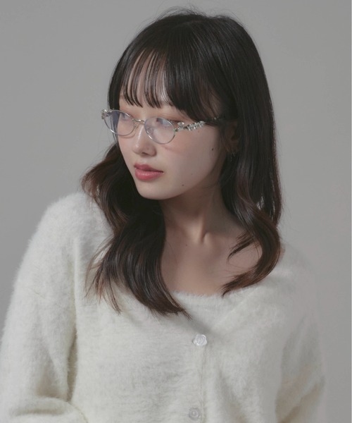 Chick 伊達メガネ メガネ 眼鏡 Diamond Design Rimless Glasses