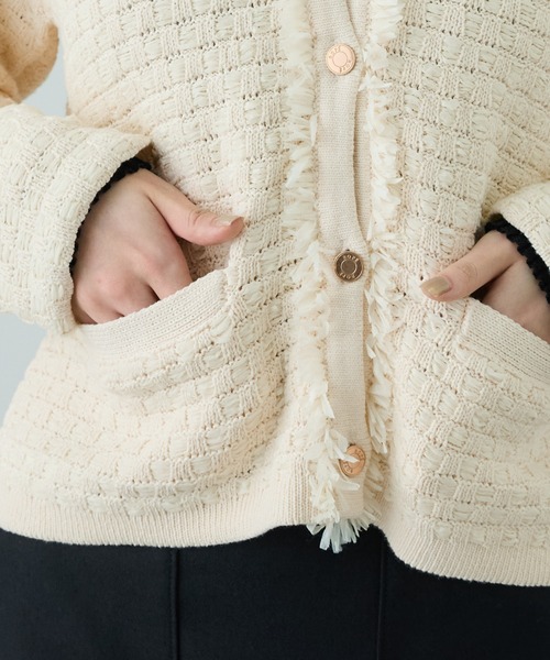 レディース ERMANNO SCERVINO フリンジ ニットジャケット カーディガン 麻