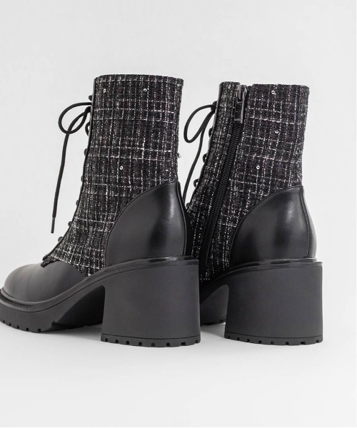 【美品】RANDA ブラック ショートブーツ 厚底 ランダ RANDA ストレッチ チャンキーヒールショートブーツ （BLACK