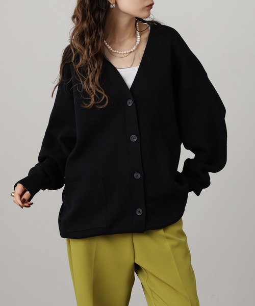 OMNES（オムネス） カーディガン スウェットライクニットVネック長袖