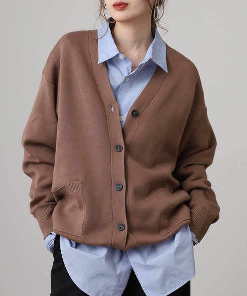 OMNES（オムネス） カーディガン スウェットライクニットVネック長袖