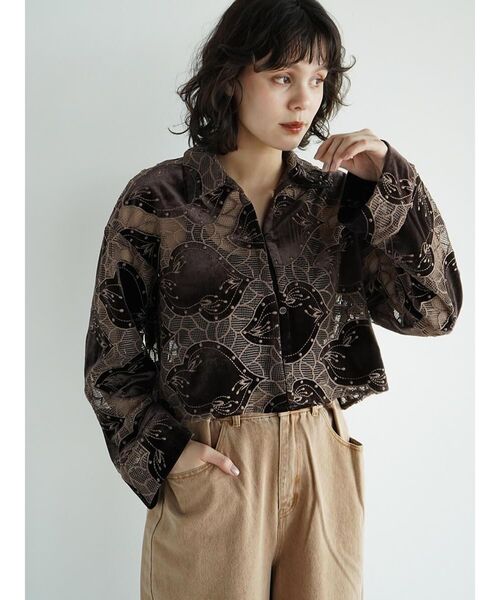 FIKA.（フィーカ） ブラウス シャツ Velour lace jacquard blouse 